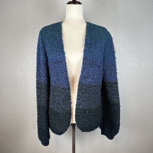 Gogo Bregante Chunky Knit Balloon Sleeve Cardigan Sweater One Size OS Blue Wool